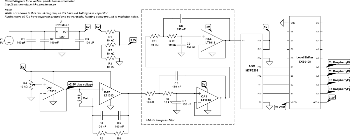 Circuit diagram of the seismometer